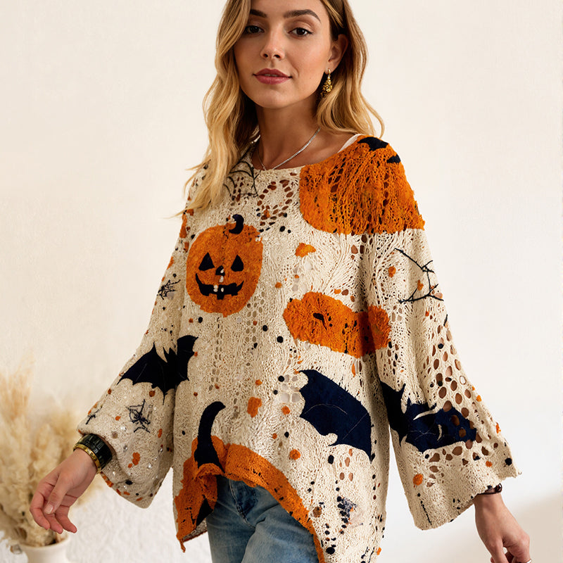 🎃Halloween 50% Off Special Offer-Women's Halloween Loose Fit Batwing Knit Sweater