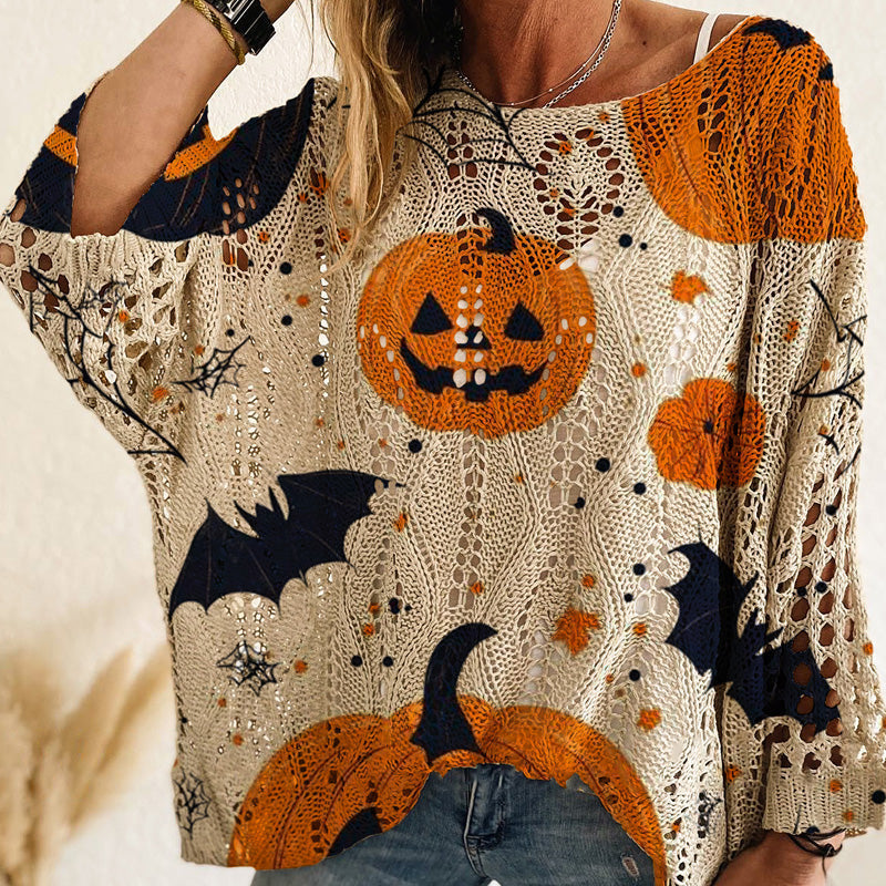 🎃Halloween 50% Off Special Offer-Women's Halloween Loose Fit Batwing Knit Sweater
