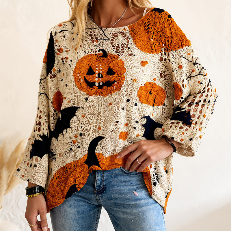 🎃Halloween 50% Off Special Offer-Women's Halloween Loose Fit Batwing Knit Sweater