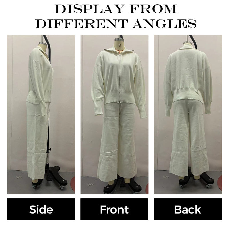 💥New arrivals: 50% off-Women's Knitted Slim-Fit Zip-Up Top & Wide-Leg Pants Set