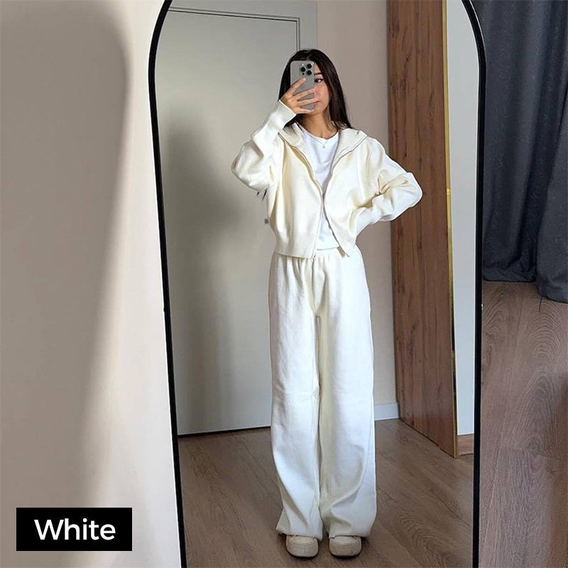 💥New arrivals: 50% off-Women's Knitted Slim-Fit Zip-Up Top & Wide-Leg Pants Set