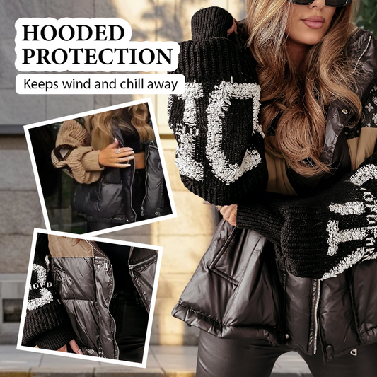 🎁 Hot Sale 49% OFF 🔥Women’s Patchwork Knit Sleeve Hooded Puffer Jacket|Free Express Delivery✈️