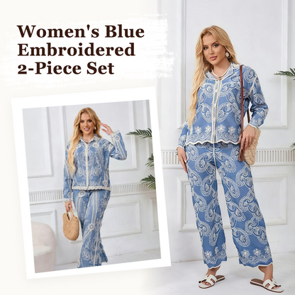 💥Limited-time offer: 50% off-Women's Blue Embroidered 2-Piece Set