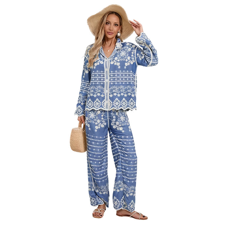 💥Limited-time offer: 50% off-Women's Blue Embroidered 2-Piece Set