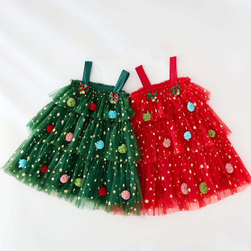 🎁The finest gift-Christmas Star Toddler Girl Tulle Dress