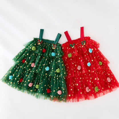 🎁The finest gift-Christmas Star Toddler Girl Tulle Dress