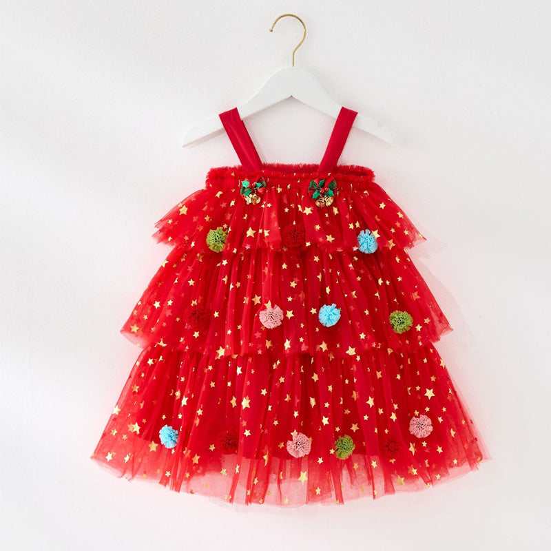 🎁The finest gift-Christmas Star Toddler Girl Tulle Dress