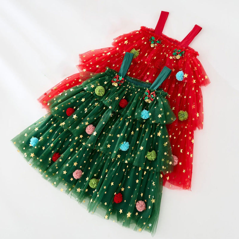 🎁The finest gift-Christmas Star Toddler Girl Tulle Dress