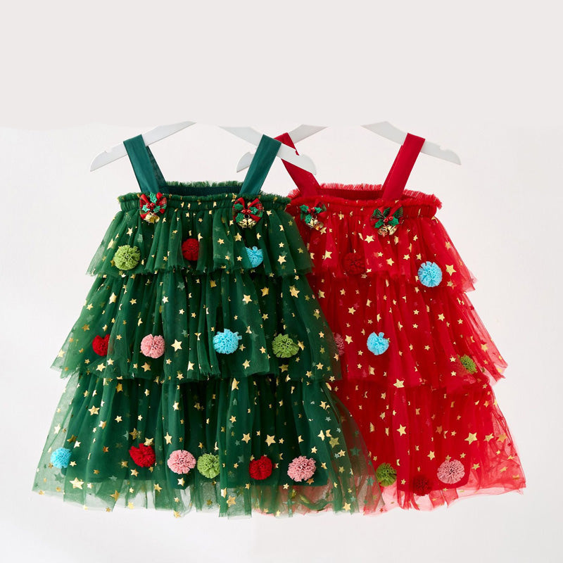🎁The finest gift-Christmas Star Toddler Girl Tulle Dress