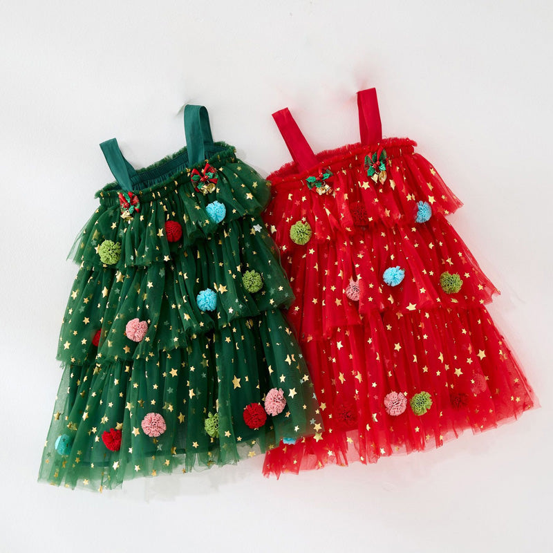 🎁The finest gift-Christmas Star Toddler Girl Tulle Dress