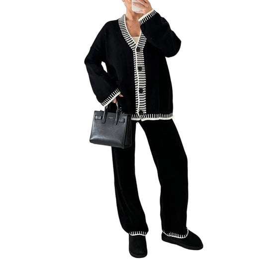 🍁Autumn wear 50% off-Women’s Stylish Knit Cardigan & Wide Leg Pants 2-Piece Set
