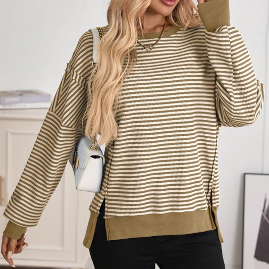🔥Latest models at 50% off-Casual Crewneck Color-Blocked Sweatshirt with Side Split