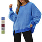 🔥Latest models at 50% off-Casual Crewneck Color-Blocked Sweatshirt with Side Split