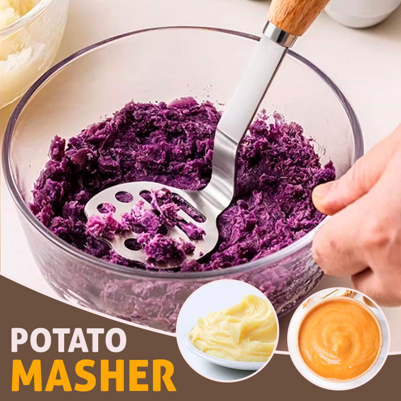 🥄Your kitchen helper-Stainless Steel Potato Masher with Wooden Handle