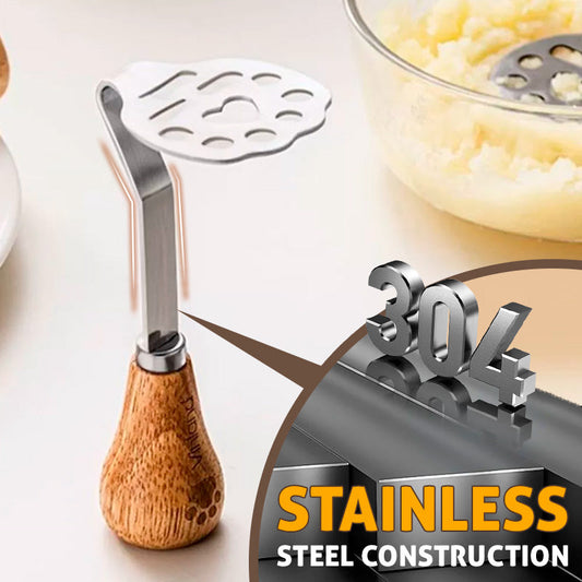 🥄Your kitchen helper-Stainless Steel Potato Masher with Wooden Handle