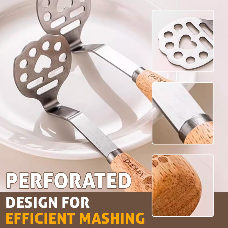 🥄Your kitchen helper-Stainless Steel Potato Masher with Wooden Handle