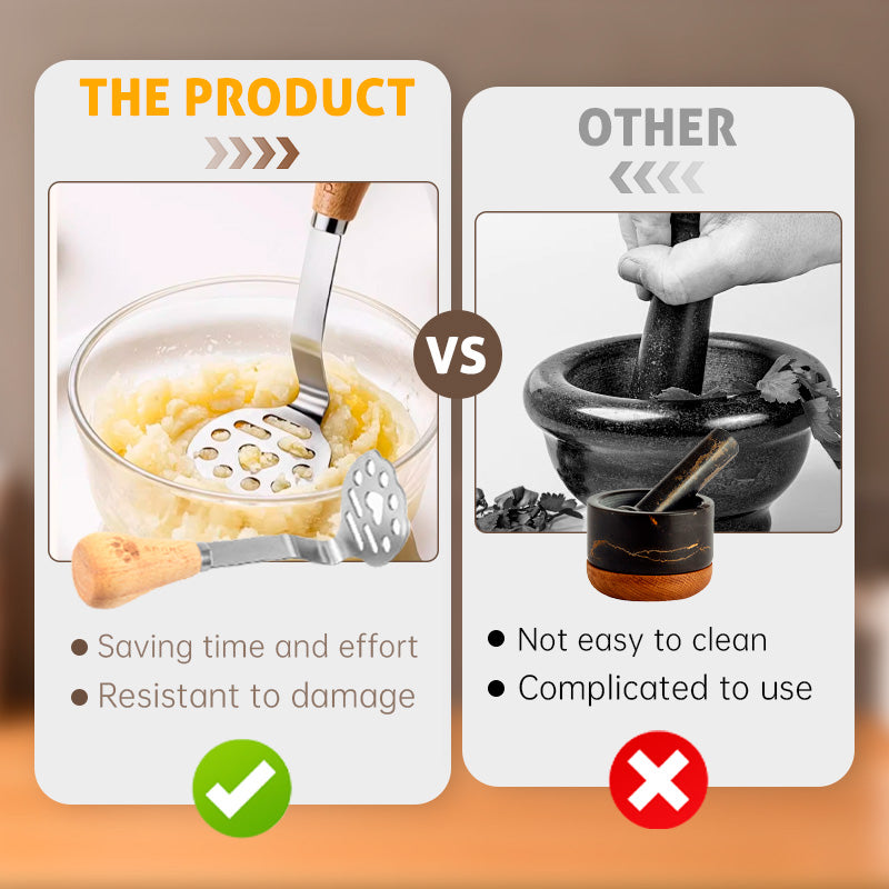🥄Your kitchen helper-Stainless Steel Potato Masher with Wooden Handle