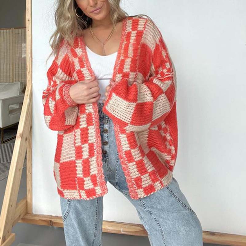 🔥Hot Sale Offer: 50% Off-Women's Checkered Open Front Cardigan