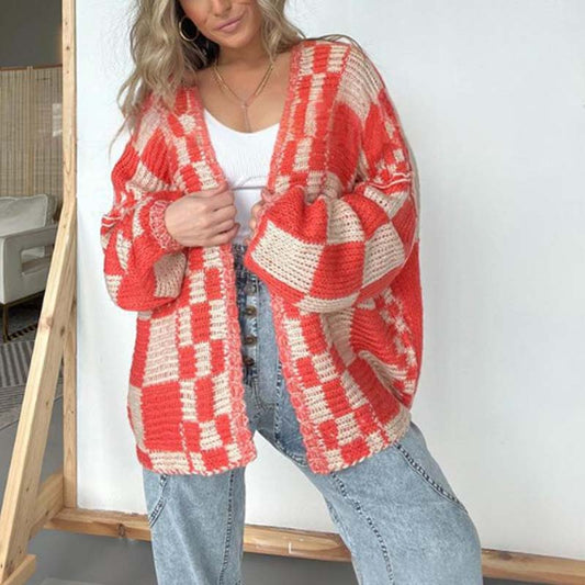 🔥Hot Sale Offer: 50% Off-Women's Checkered Open Front Cardigan