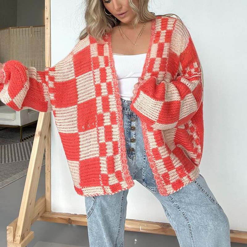 🔥Hot Sale Offer: 50% Off-Women's Checkered Open Front Cardigan