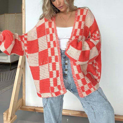 🔥Hot Sale Offer: 50% Off-Women's Checkered Open Front Cardigan