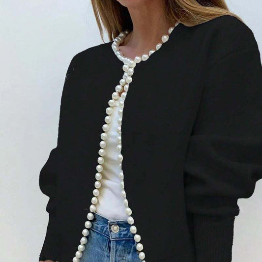 🔥Hot Sale Offer: 50% Off-Women's Pearl Accent Cropped Knit Cardigan