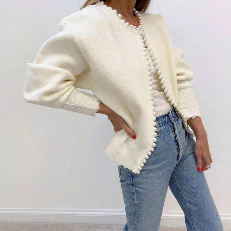 🔥Hot Sale Offer: 50% Off-Women's Pearl Accent Cropped Knit Cardigan