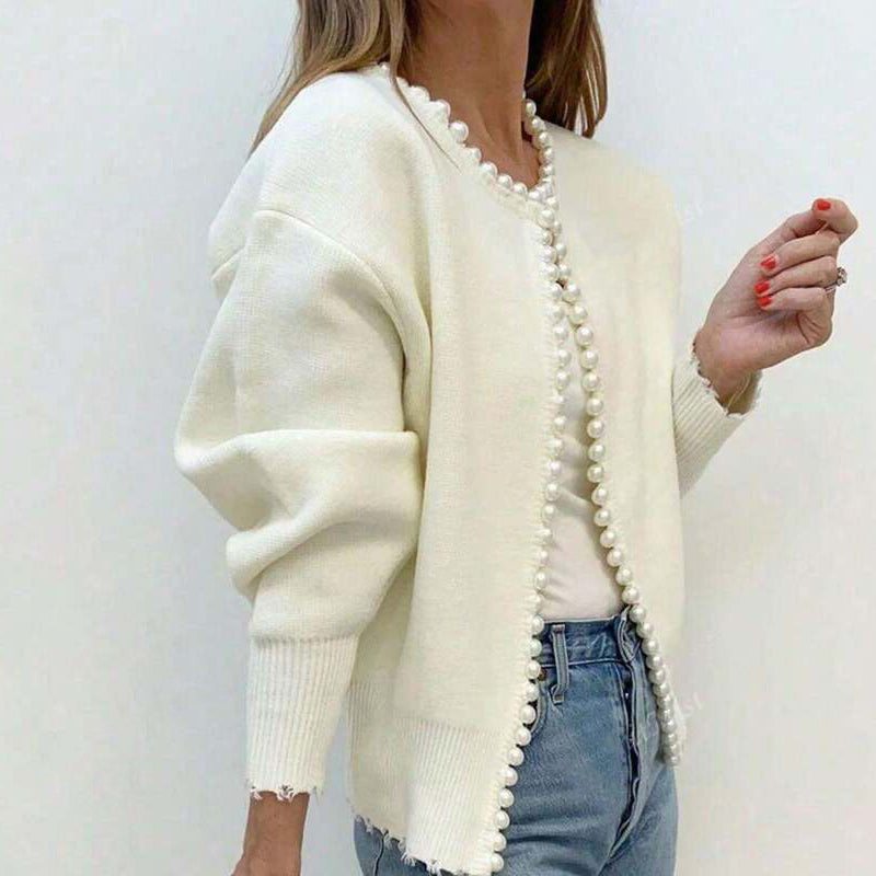 🔥Hot Sale Offer: 50% Off-Women's Pearl Accent Cropped Knit Cardigan