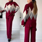 🔥Limited-time offer-Fashion Color-blocking Rhombus Sweater & Pants Set