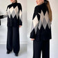 🔥Limited-time offer-Fashion Color-blocking Rhombus Sweater & Pants Set