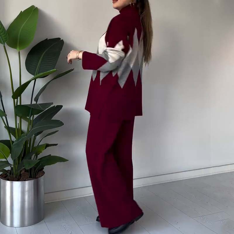 🔥Limited-time offer-Fashion Color-blocking Rhombus Sweater & Pants Set