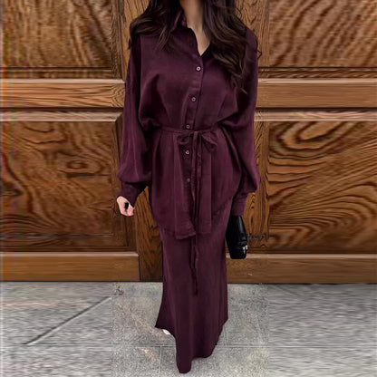 Women's Fashion Loose Shirt and Maxi Skirt 2-Piece Set