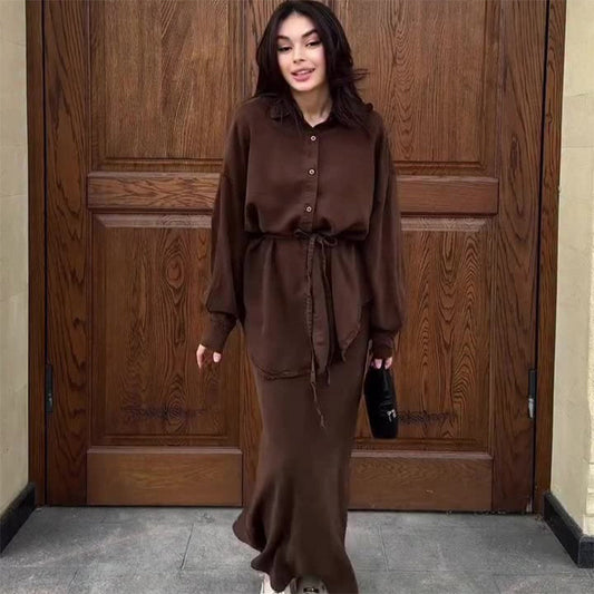 Women's Fashion Loose Shirt and Maxi Skirt 2-Piece Set
