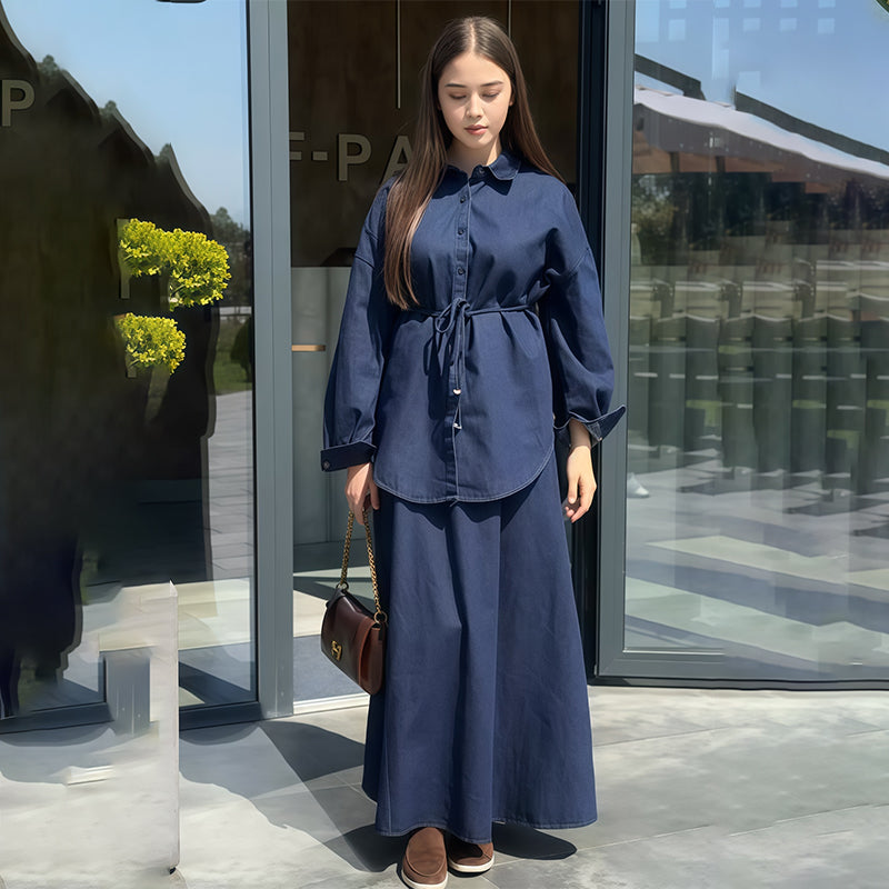 Women's Fashion Loose Shirt and Maxi Skirt 2-Piece Set