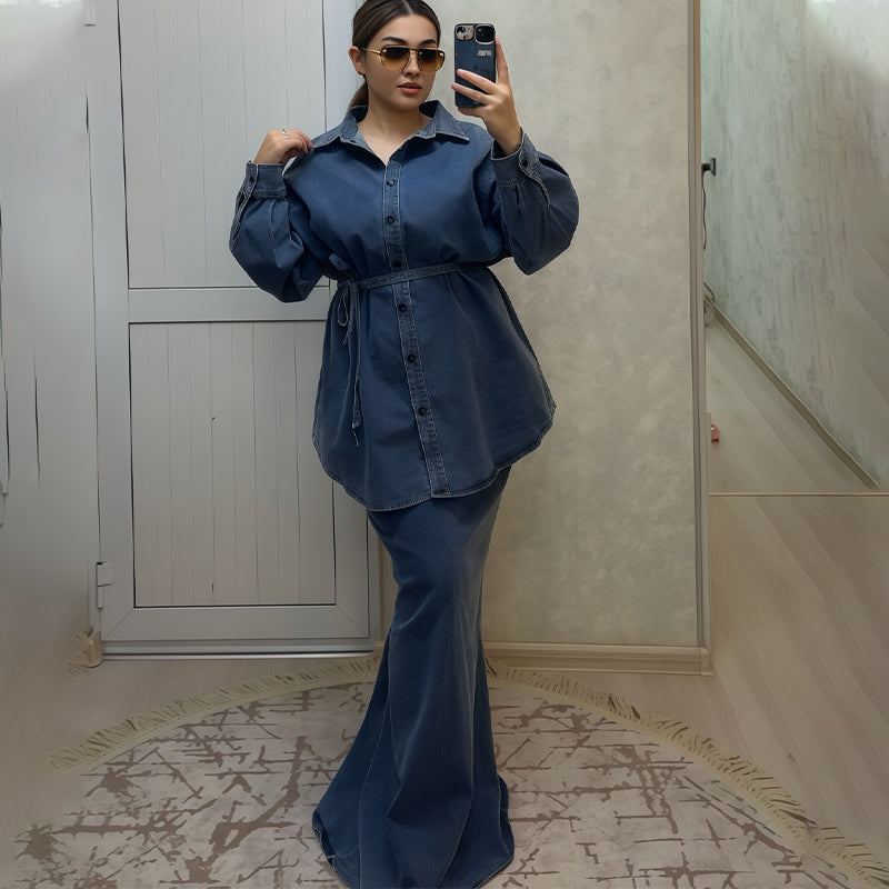 Women's Fashion Loose Shirt and Maxi Skirt 2-Piece Set