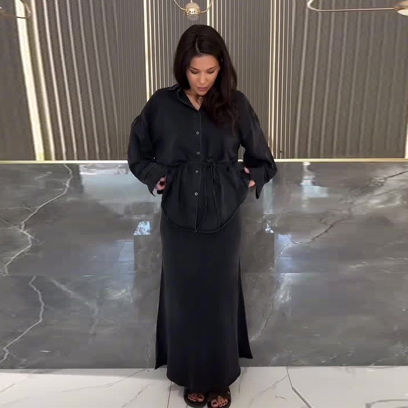 Women's Fashion Loose Shirt and Maxi Skirt 2-Piece Set