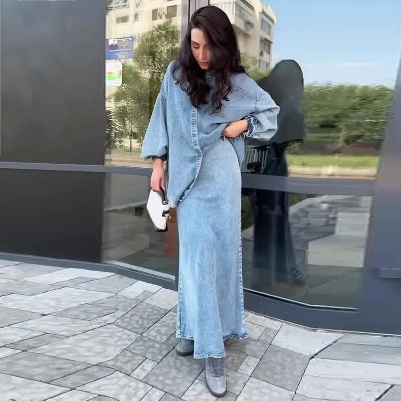 Women's Fashion Loose Shirt and Maxi Skirt 2-Piece Set