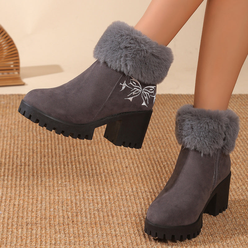 Women's Warm Chunky High Heel Ankle Boots