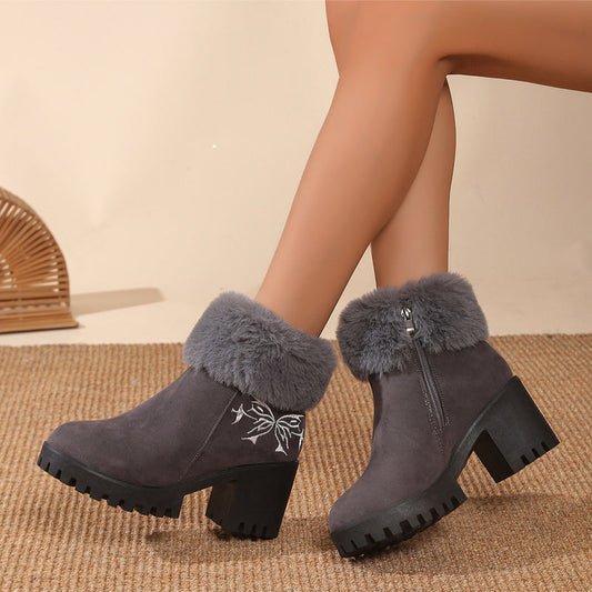Women's Warm Chunky High Heel Ankle Boots