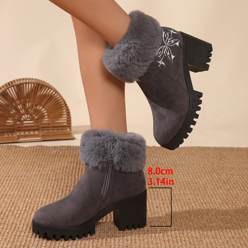 Women's Warm Chunky High Heel Ankle Boots