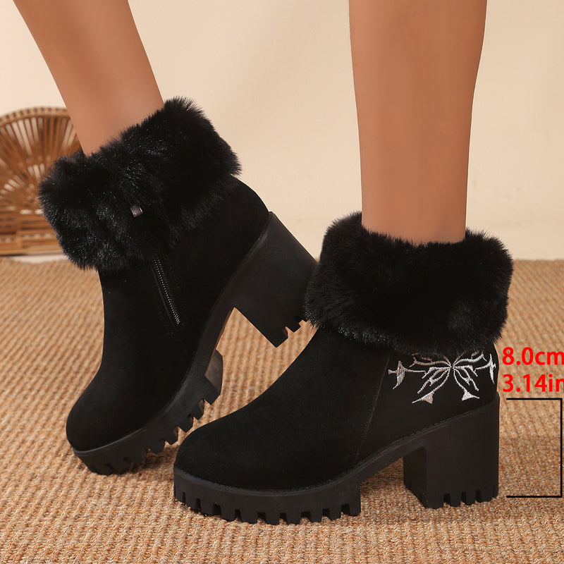 Women's Warm Chunky High Heel Ankle Boots