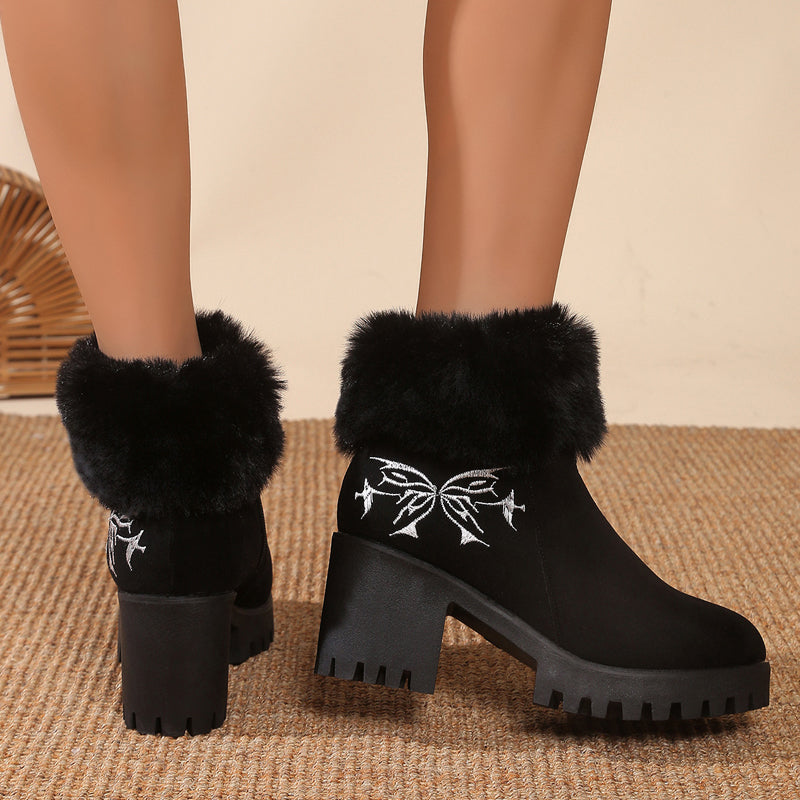 Women's Warm Chunky High Heel Ankle Boots