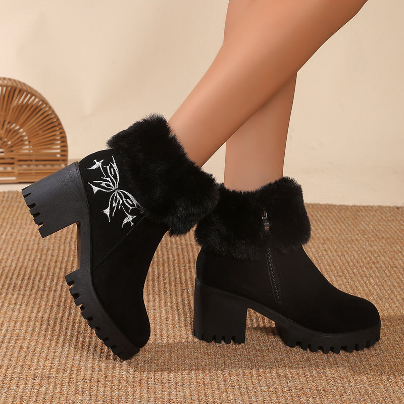 Women's Warm Chunky High Heel Ankle Boots