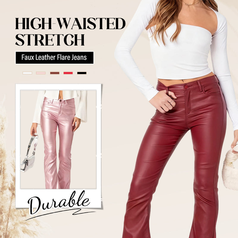High-Waisted Stretch Faux Leather Flare Jeans