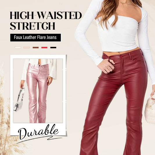 High-Waisted Stretch Faux Leather Flare Jeans