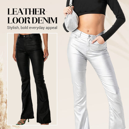 High-Waisted Stretch Faux Leather Flare Jeans