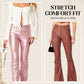 High-Waisted Stretch Faux Leather Flare Jeans