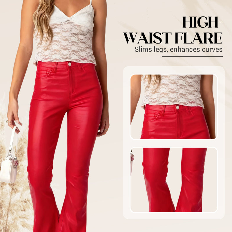 High-Waisted Stretch Faux Leather Flare Jeans