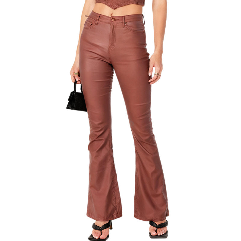 High-Waisted Stretch Faux Leather Flare Jeans