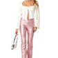 High-Waisted Stretch Faux Leather Flare Jeans